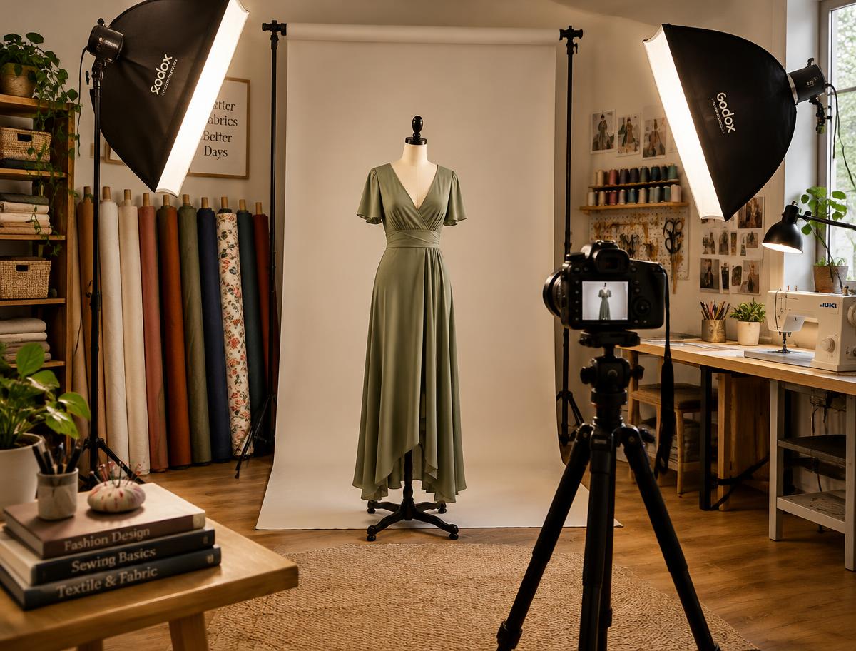 Vestido no manequim em um espaço para fotografar produtos